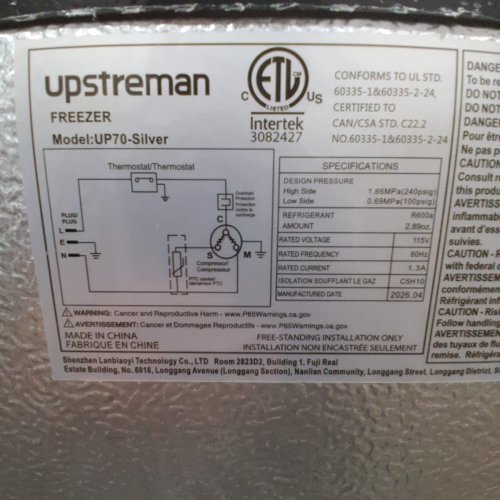 UPSTREMAN LARGE CONVERTIBLE STAINLESS STEEL FREEZER/FRIDGE WITH 5 SHELVES AND WHEELS FOR EASY MOVEMENT - 7 CU.FT - SILVER/BLACK - (MODEL: UP70-SILVER) image 12