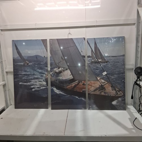 3PC TUMOVO OCEAN LANDSCAPE PICTURES SAILING YACHT PAINTINGS SEASCAPE WALL ART 36" X 24" - MULTICOLOR image 2
