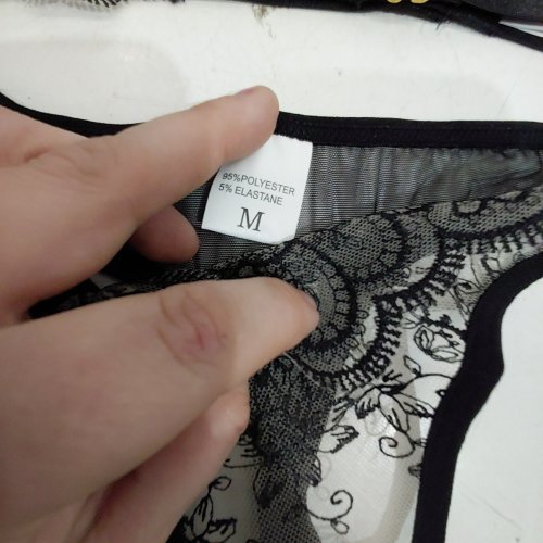 WOMENS 5PC EMBROIDERED LACE LINGERIE WITH GARTERS SET - MEDIUM - BLACK LACE image 2