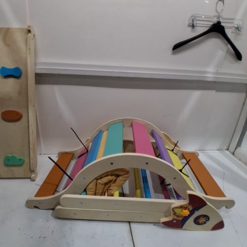 WOODEN CHILDREN'S CLIMBING PLAYSET - 69.3" X 16.5" X 28" - MULTICOLOUR image 3