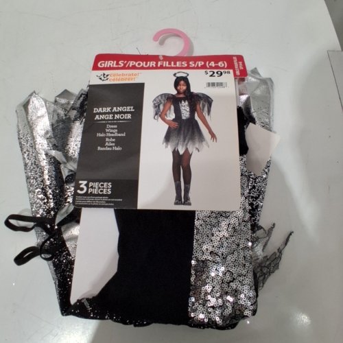 3PC GIRL'S WAY TO CELEBRATE DARK SPARKLE ANGEL COSTUME - SMALL / 4-6 - BLACK/SILVER image 2