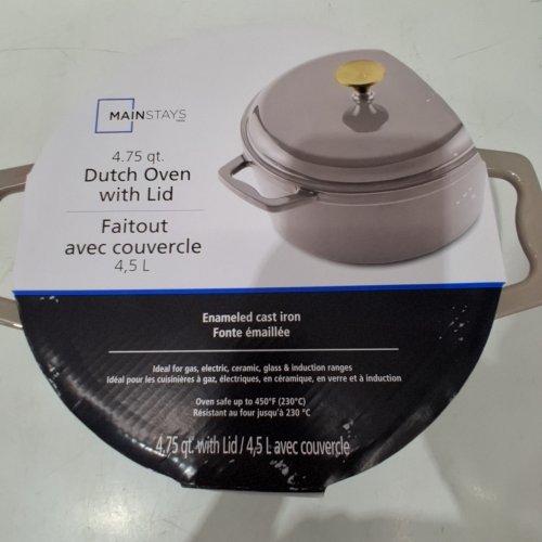 MAINSTAYS ENAMELED OVAL CAST IRON DUTCH OVEN WITH LID - 4.75 QT - GREY / BROWN image 2