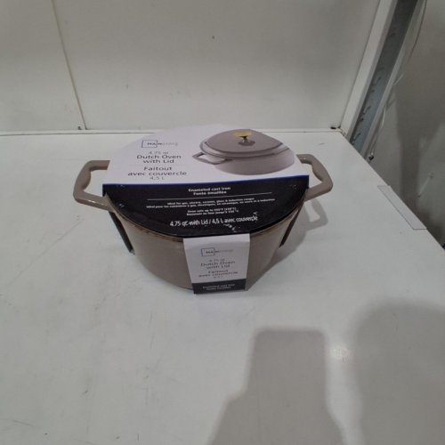 MAINSTAYS ENAMELED OVAL CAST IRON DUTCH OVEN WITH LID - 4.75 QT - GREY / BROWN image 3