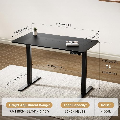 ELECTRIC ADJUSTABLE HEIGHT STANDING DESK - 48.8" X 25" - BLACK (MODEL: S35) image 2
