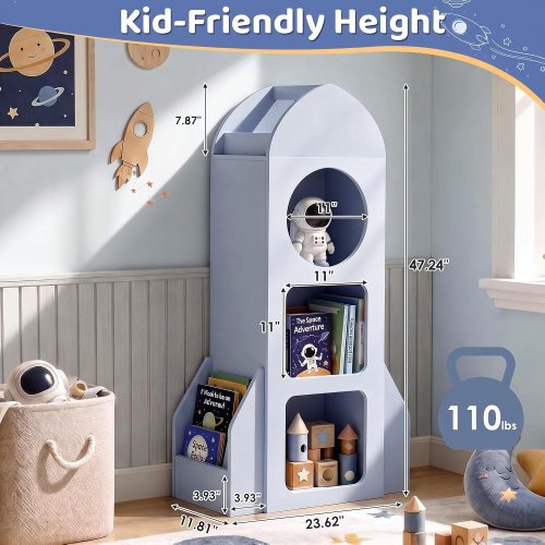 ARLOPU 3-TIER KIDS BOOKSHELF AND TOY STORAGE - 11.8" X 23.6" X 47.2" - BLUE (MODEL:TF7203) image 2