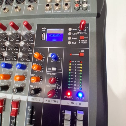 KMISE PROFESSIONAL SOUND MIXER 8 CHANNEL AUDIO CONSOLE WITH DIGITAL SOUND BOARD USB INPUT - 48V - BLACK/RED (MODEL: MI8419-KCA) image 2