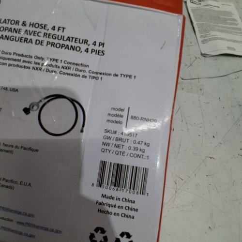 NXR PROPANE REGULATOR & HOES FITS NXR / DURO PEODUCTS ONLY - TYPE 1 CONNECTION - 4FT - BLACK (MODEL : 880-RNH20) image 4