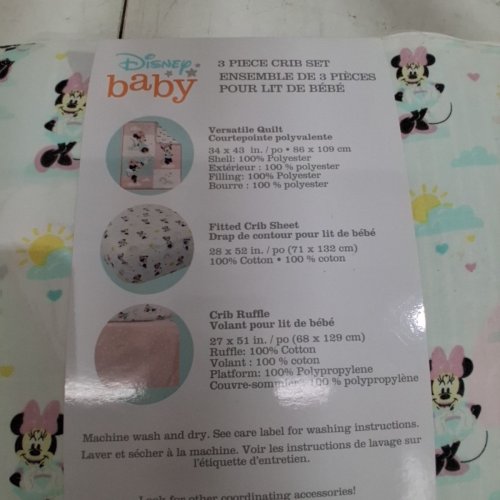3PC DISNEY MINNIE MOUSE BABY BEDDING SET - CRIB SIZE - PINK image 4