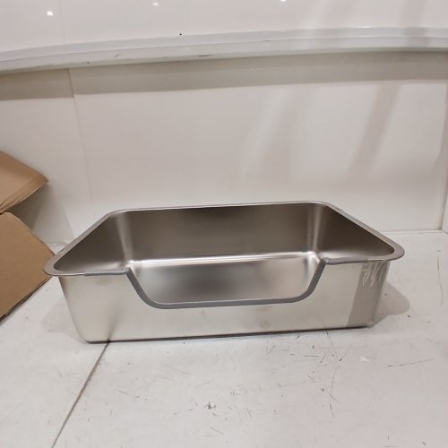 FZZOR STAINLESS STEEL CAT LITTER BOX WITH LOW ENTRY - 23.5" X 15.5" - SILVER image 3