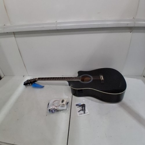 MOUKEY FULL SCALE AUDITORIUM STYLE ACOUSTIC GUITAR WITH CARRY BAG AND ACCESSORIES - 41" - RIGHT-HANDED - BLACK/WHITE TRIM (MODEL: MBG-01B) image 2