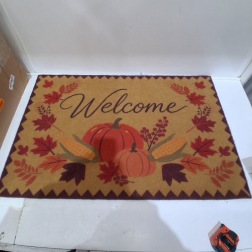 DECORATIVE FALL WELCOME DOORMAT - 24" X 36" - BEIGE/ORANGE image 2