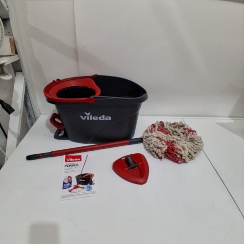 VILEDA EASYWRING SPIN MOP AND BUCKET SYSTEM WITH 2 EXTRA REFILL HEADS AND TELESCOPIC HANDLE - BLACK/RED (MODEL: 1898219) image 2