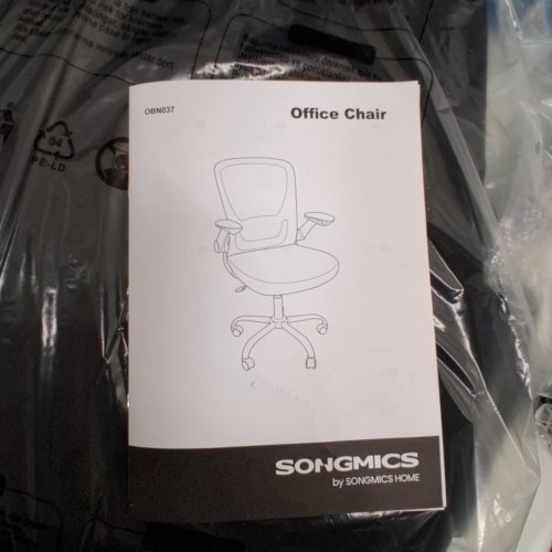 SONGMICS ERGONOMIC MESH SWIVEL OFFICE DESK CHAIR WITH PADDED LUMBER SUPPORT, ROCKER FUNCTION AND FOLDING ARMRESTS - MAX 264 LBS - BLACK (MODEL: OBN037K02) image 2