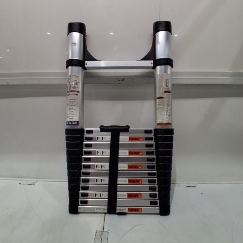 SOCTONE ALUMINUM TELESCOPING EXTENSION FOLDING 13 STEP LADDER - 12.5FT - 330LBS - SILVER/BLACK (MODEL: ZL0113) image 2