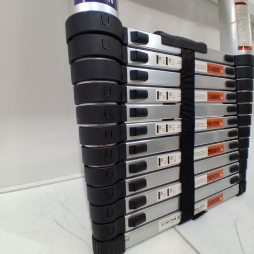 SOCTONE ALUMINUM TELESCOPING EXTENSION FOLDING 13 STEP LADDER - 12.5FT - 330LBS - SILVER/BLACK (MODEL: ZL0113) image 3