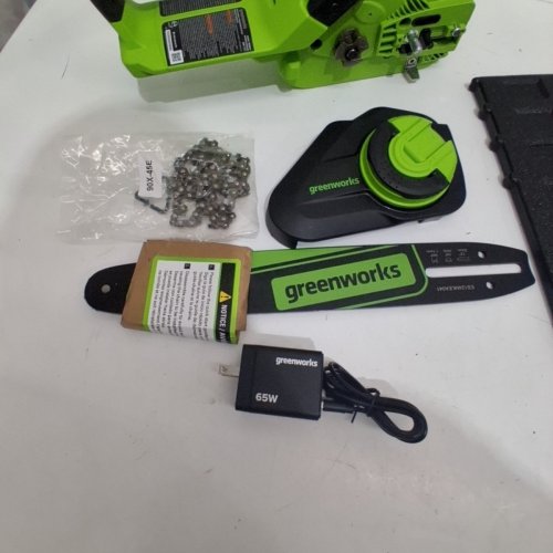 GREENWORKS BRUSHLESS CHAINSAW WITH BATTERY AND CHARGER - 24V - 12" - GREEN (MODEL: CS24L00) image 5