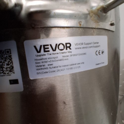 VEVOR STAINLESS STEEL COMMERCIAL STOCKPOT WITH STRAINER - 36QT - SILVER- (MODEL: SP36QT324206S) image 5