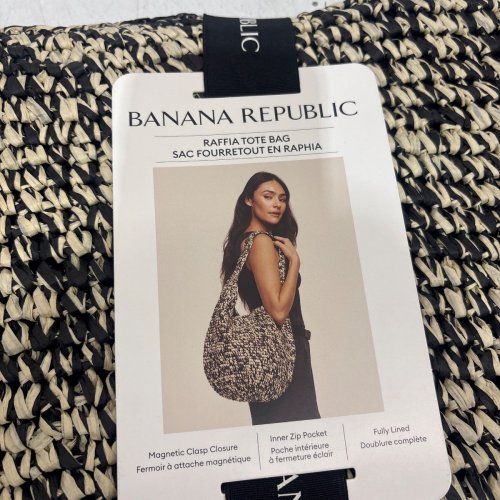 WOMEN'S BANANA REPUBLIC RAFFIA TOTE BAG - BLACK/BROWN (MODEL: 1966925) image 3