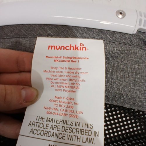 MUNCHKIN LIGHTWEIGHT SMART BLUETOOTH BABY SWING WITH NATURAL SWAY IN 5-SPEED & REMOTE - WHITE/GREY - (MODEL: MKCA0788 / 34499001) image 5