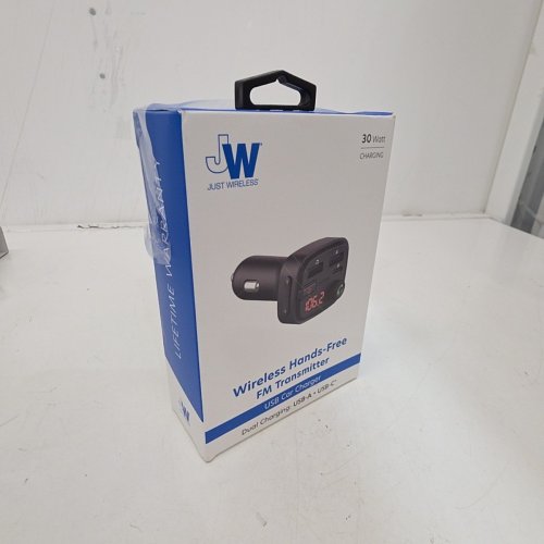JUST WIRELESS BLUETOOTH FM TRANSMITTER WITH USB-A AND USB-C CHARGING PORTS AND BASS BOOSTER - 30W - BLACK (MODEL: 20088) image 4