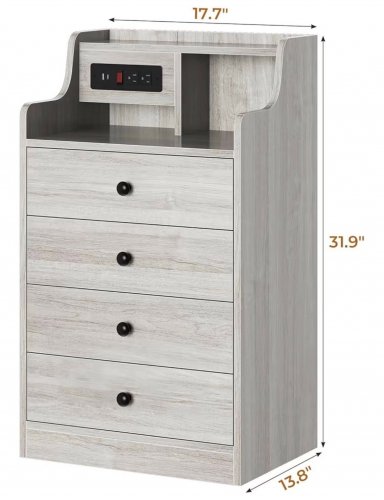 ADORNEVE WOODEN NIGHTSTAND WITH 4 DRAWERS & CHARGING STATION - 32" X 18" X 14" - GREY - (MODEL: DJVN000025_1) image 2