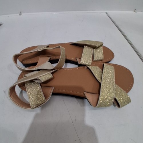 WOMEN'S GLITTER STRAP SANDALS - SIZE 8 (39) - GOLD/BEIGE/BROWN image 2