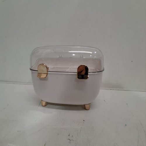 JEWELRY / MAKE-UP STORAGE ORGANIZER BOX WITH LID - 8" X 6" - WHITE / GOLD / CLEAR image 3