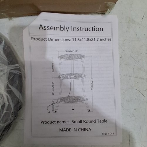 YEAKOO 3 TIER SMALL ROUND END TABLE - 12" X 21.6" - DARK GREY/BLACK image 2