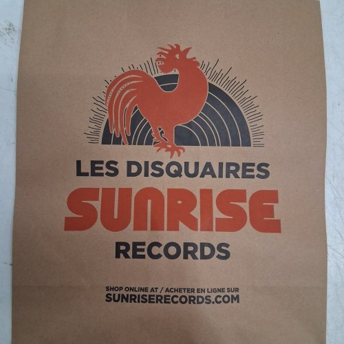 250PK PAPER SHOPPER TOTE BAGS - "SUNRISE RECORDS " DESIGN - 15" - KRAFT BROWN image 4