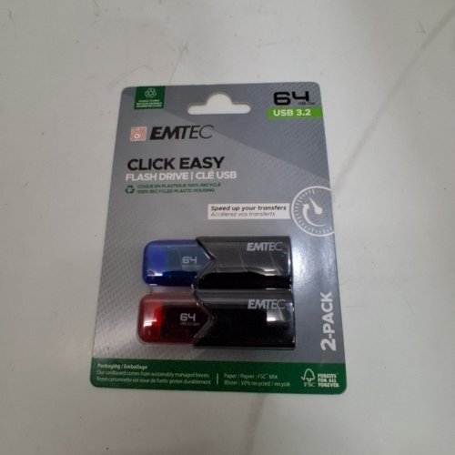 2PC EMTEC CLICK EASY USB 3.2 FLASH DRIVES - 64GB - BLUE/RED image 2