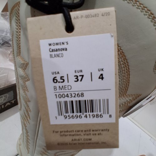 ARIAT WOMENS CASANOVA EMBROIDERED WESTERN COWGIRL BOOTS - SIZE 6.5B - BLANCO (STYLE: 10043268) image 2