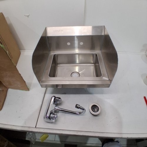 COMMERCIAL HAND SINK WITH FAUCET AND SIDE SPLASH - 15" X 17" X 13" - POLISHED STAINLESS STEEL (MODEL: HS-17-SP) image 2