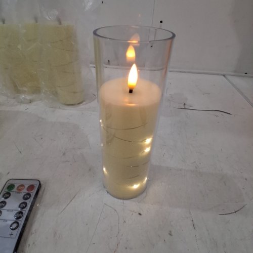 12PC BATTERY POWERED LED FLAMELESS DECORATIVE PILLAR CANDLES WITH REMOTE - ASSORTED SIZES image 2