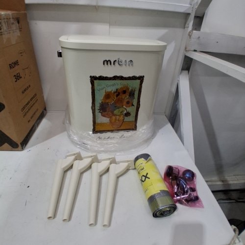 MRBIN DECORATIVE ROLLING TRASHCAN WITH LID AND WHEELS - 36L/9.5GAL - WHITE/SUNFLOWER - (MODEL: SUNFLR-M) image 2