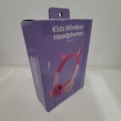 KIDS GEMS BLUETOOTH WIRELESS HEADPHONES - 85DB VOLUME LIMIT - PINK/WHITE CAT EARS image 2