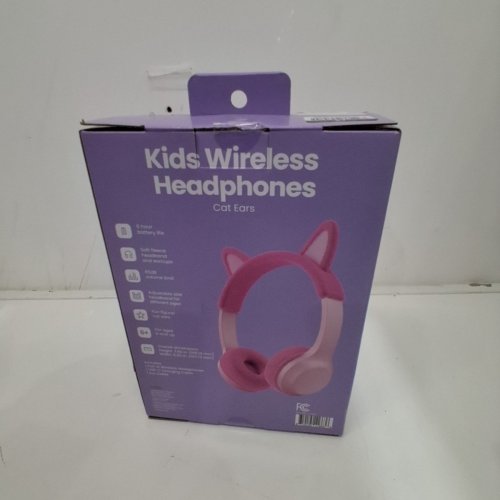 KIDS GEMS BLUETOOTH WIRELESS HEADPHONES - 85DB VOLUME LIMIT - PINK/WHITE CAT EARS image 3