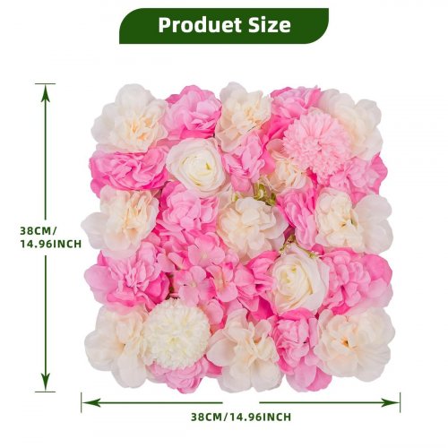 12PC GARVEE ARTIFICIAL SILK FLOWER WALL PANEL BACKDROP - 15" X 15" EACH PANEL - PINK/WHITE - (MODEL: PHK_37M3KR6J) image 2