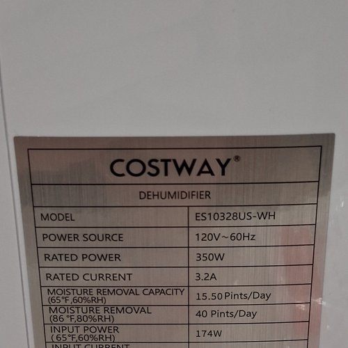 COSTWAY DEHUMIDIFIER WITH AUTO DRAIN OR MANUAL DRAINAGE FOR HOME BASEMENT, UPTO 4500 SQ.FT. - 52 PINT CAPACITY - WHITE (MODEL: ES10328US-WH) image 5