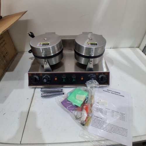 VEVOR COMMERCIAL DUAL HEAD ROUND WAFFLE BAKER MACHINE - 2460W - SILVER (MODEL:HT-2) image 3