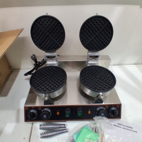 VEVOR COMMERCIAL DUAL HEAD ROUND WAFFLE BAKER MACHINE - 2460W - SILVER (MODEL:HT-2) image 4