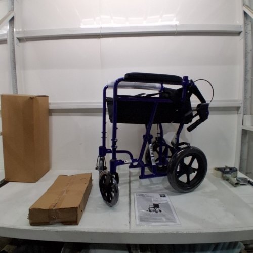 MEDLINE ALUMINUM TRANSPORT CHAIR WITH LARGE WHEELS AND BRAKES - 300LBS MAX - 19" SEAT - BLUE (MODEL: MDS808210ABE) image 2