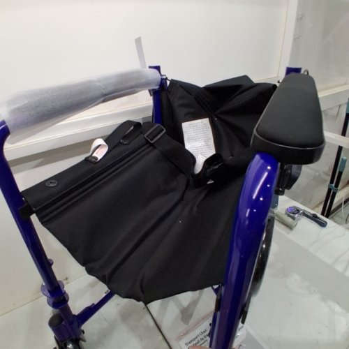 MEDLINE ALUMINUM TRANSPORT CHAIR WITH LARGE WHEELS AND BRAKES - 300LBS MAX - 19" SEAT - BLUE (MODEL: MDS808210ABE) image 3