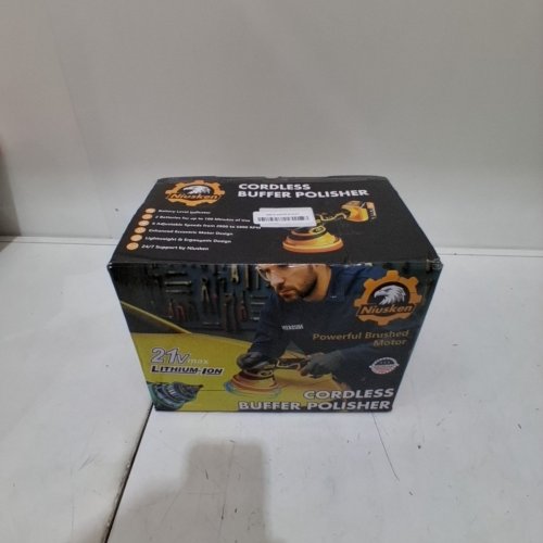20PC NIUSKEN CORDLESS CAR BUFFER KIT WITH BATTERIES AND ACCESSORIES - YELLOW/BLACK - (MODEL: DC60150) image 5