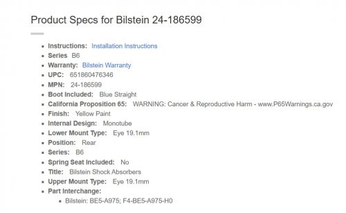 BILSTEIN REAR SHOCK FITS VARIOUS RV MAKES AND MODELS- YELLOW / BLUE (MODEL: 24-186599) image 3