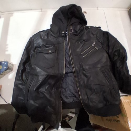MEN'S FLACOR REAL LEATHER JACKET WITH REMOVABLE HOOD - EXTRA LARGE - BLACK (STYLE: M2016-95) image 3