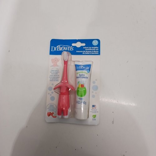 DR. BROWN'S INFANT-TO-TODDLER TRAINING TOOTHBRUSH SET - 1.4OZ - APPLE & PEAR FLAVOUR/PINK ELEPHANT image 2