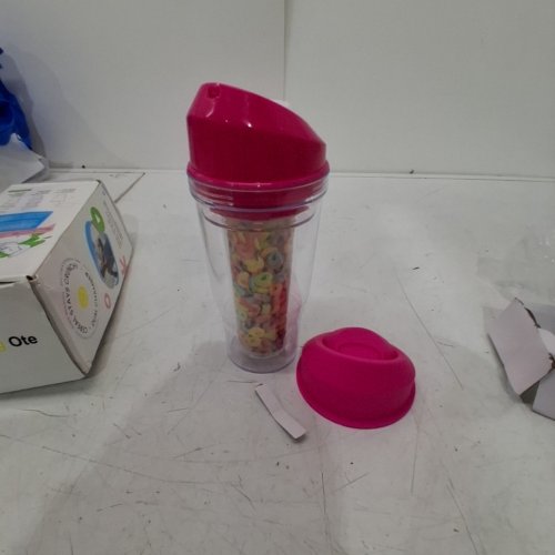 MORNING OTE PORTABLE CEREAL CUP - 1.6 CUPS/9OZ - CLEAR/PINK image 2