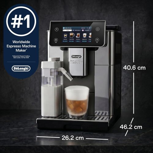 DE'LONGHI PRIMADONNA AROMATIC FULLY AUTOMATIC ESPRESSO MACHINE - 38 ONE-TOUCH RECIPES, HOT & COLD MILK FROTHER, BUILT-IN GRINDER, TOUCHSCREEN DISPLAY - TITANIUM (MODEL: ECAM63075TM) image 3