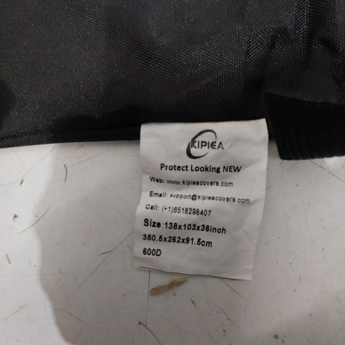 KIPIEA 600D HEAVY DUTY WATERPROOF PATIO FURNITURE COVER - 138" X 103" X 36" - BLACK image 3