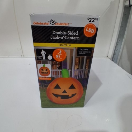 WAY TO CELEBRATE! DOUBLE-SIDED LED INFLATABLE JACK-O-LANTERN - 3FT / 91 CM TALL - ORANGE (ITEM: 550458) image 3